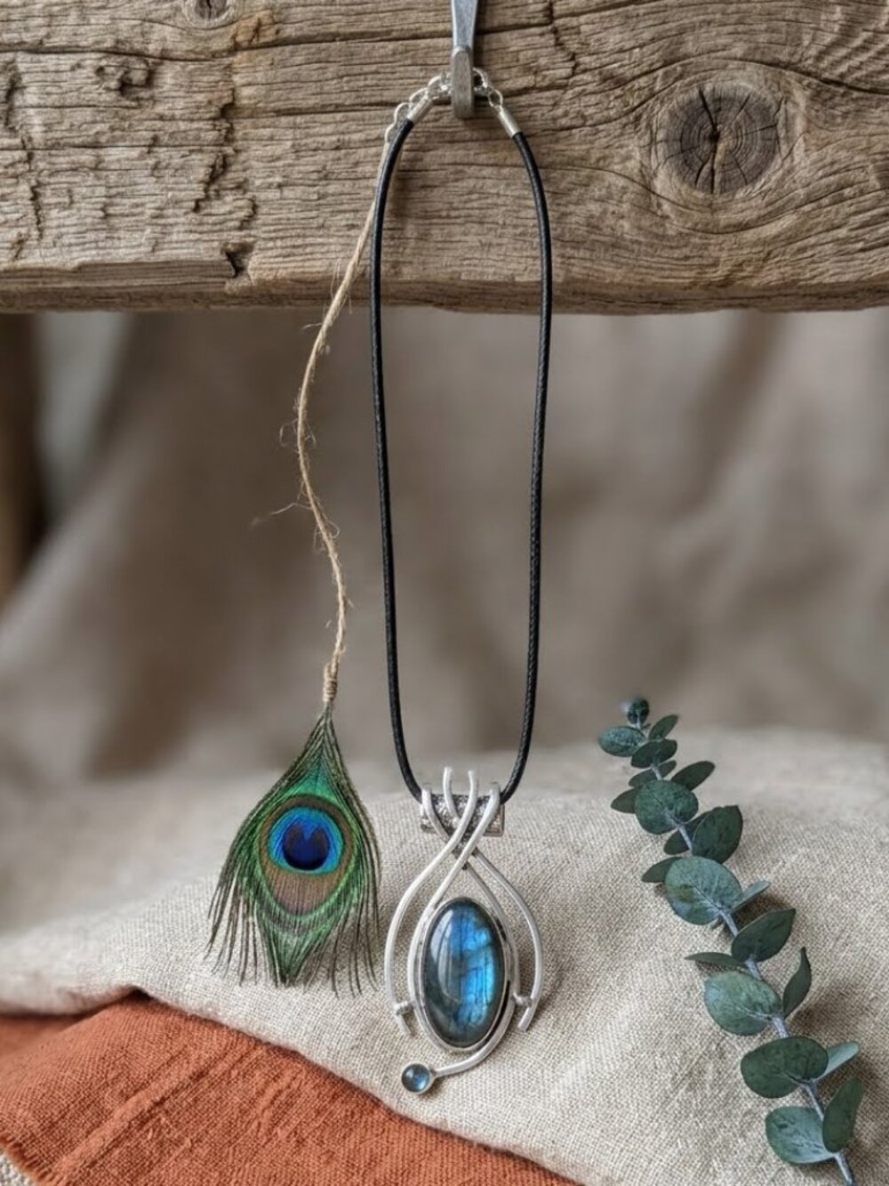 Genuine Blue Flash Labradorite 925 Silver Witchy Pendant Necklace Boho 19.5in - Picture 7 of 16